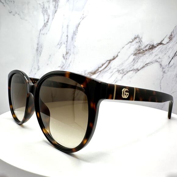 New GUCCI Sunglasses 56mm Brown Tortoise Round Gold Metal Interlocking GG Logo main image 8